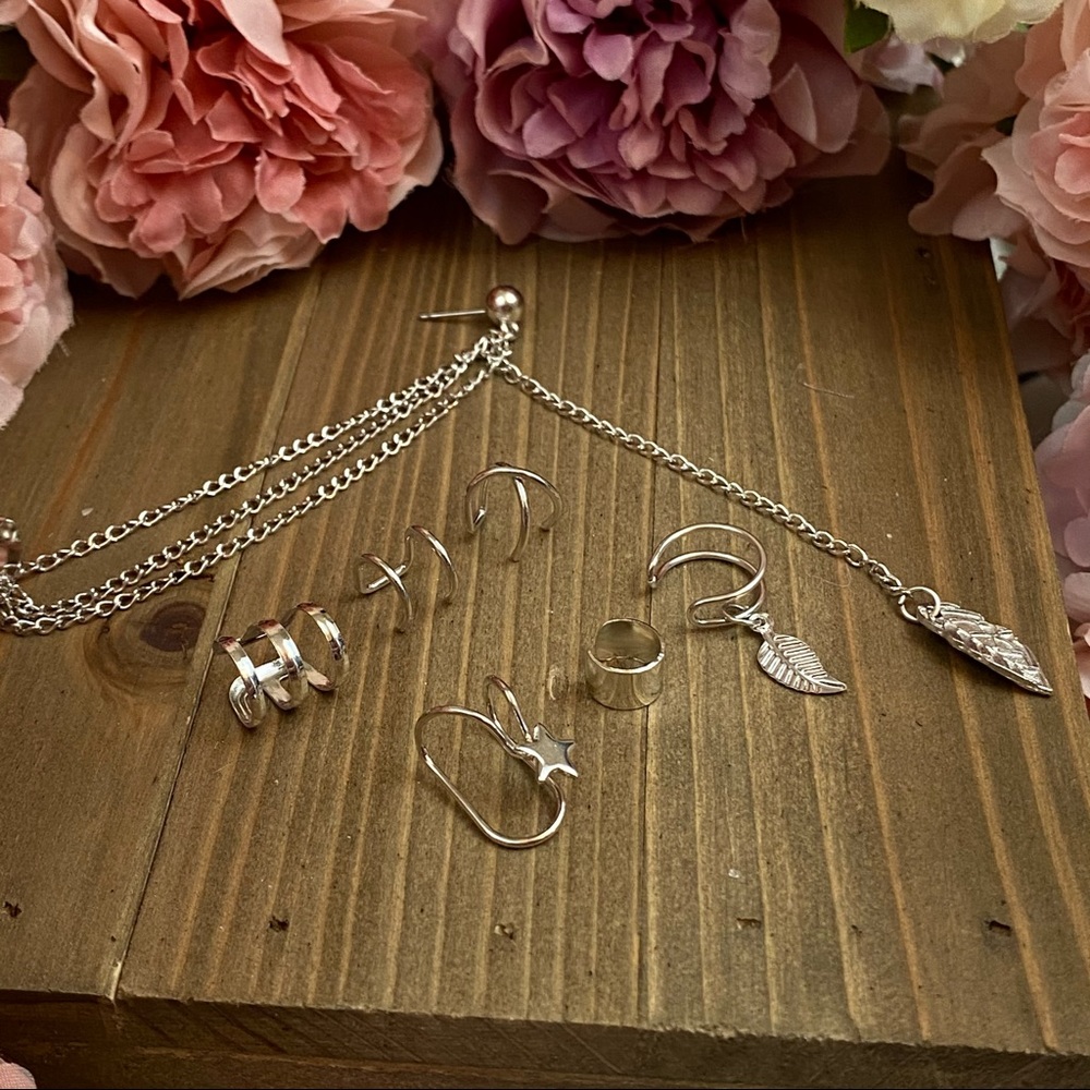 7 Pcs Ear Cuff Set Dangle Feather Star Earring - Picture 12 of 16
